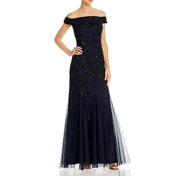 Adrianna Papell Beaded Off the Shoulder Evening Gown Blue Size 6 Formal Dress - Picture 9 of 10